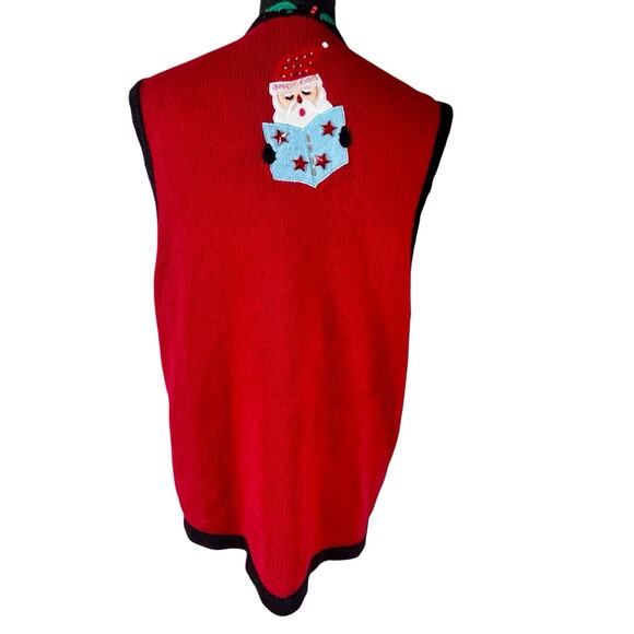 Vtg Christmas Sweater Vest Elf Santa Reindeer Music Beaded Sz XL Bobbie Brooks - Picture 2 of 16